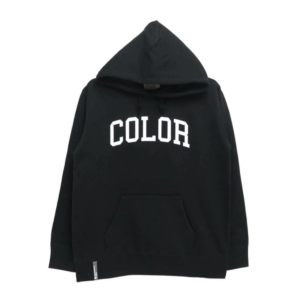 COLOR COMMUNICATIONS HOOD カラーコミュニケーションズ パーカー COLLOGE FLOCK BLACK 