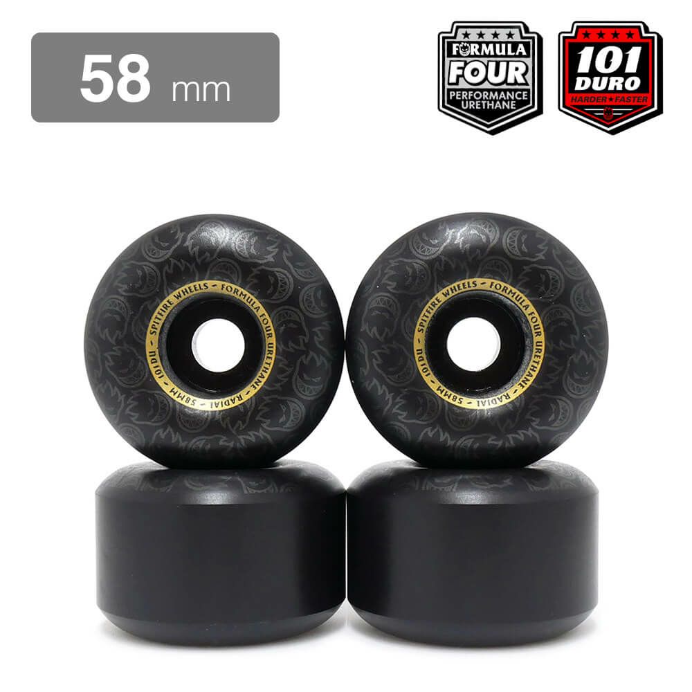 SPITFIRE WHEEL スピットファイヤー ウィール FORMULA FOUR (F4) RADIALS 101D BLACKOUT 黒/ゴールド 58mm スケートボード スケボー