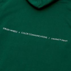 COLOR COMMUNICATIONS HOOD カラーコミュニケーションズ パーカー COLOR COMMUNICATIONS x STRUSH WHEELS SCRIPT DRIP EMB DARK GREEN 刺繍ロゴ スケートボード スケボー 3