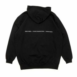 COLOR COMMUNICATIONS HOOD カラーコミュニケーションズ パーカー COLOR COMMUNICATIONS x STRUSH WHEELS SCRIPT DRIP EMB BLACK 刺繍ロゴ スケートボード スケボー