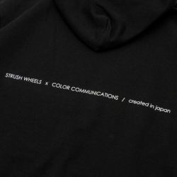 COLOR COMMUNICATIONS HOOD カラーコミュニケーションズ パーカー COLOR COMMUNICATIONS x STRUSH WHEELS SCRIPT DRIP EMB BLACK 刺繍ロゴ スケートボード スケボー 3