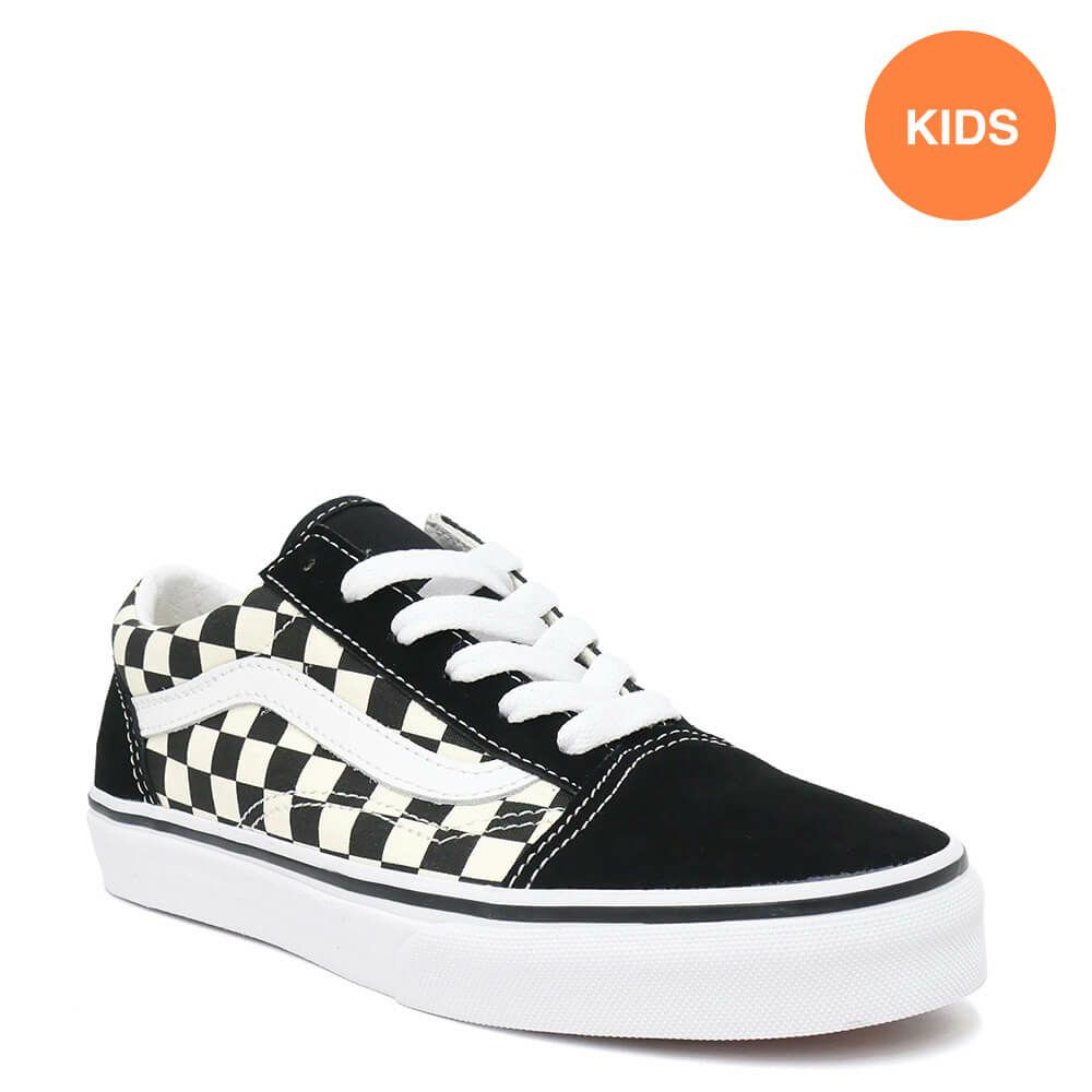 VANS SHOES バンズ シューズ スニーカー（子供用） KID'S OLD SKOOL PRIMARY CHECK BLACK/WHITE（US企画） スケートボード スケボー