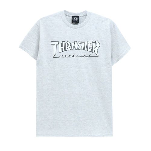  THRASHER T-SHIRT スラッシャー Ｔシャツ OUTLINE（US企画） GREY/WHITE スケートボード スケボー 