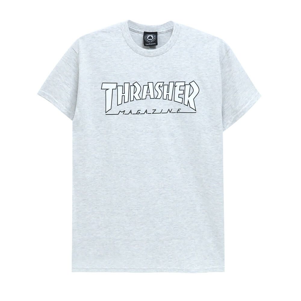  THRASHER T-SHIRT スラッシャー Ｔシャツ OUTLINE（US企画） GREY/WHITE スケートボード スケボー 