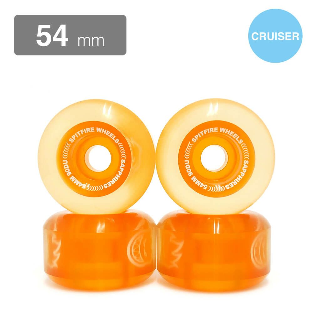 SPITFIRE WHEEL スピットファイヤー ソフトウィール（クルーザー） SAPPHIRES 90DU CRUISER RADIALS クリア/オレンジ 54mm スケートボード スケボー