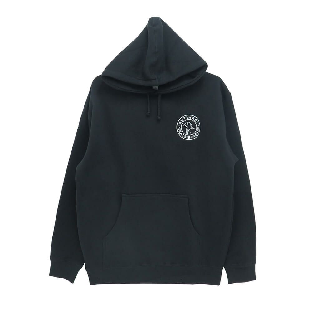 ANTIHERO HOOD アンチヒーロー パーカー BASIC PIGEON ROUND EMB BLACK/GREY 刺繍ロゴ スケートボード スケボー 