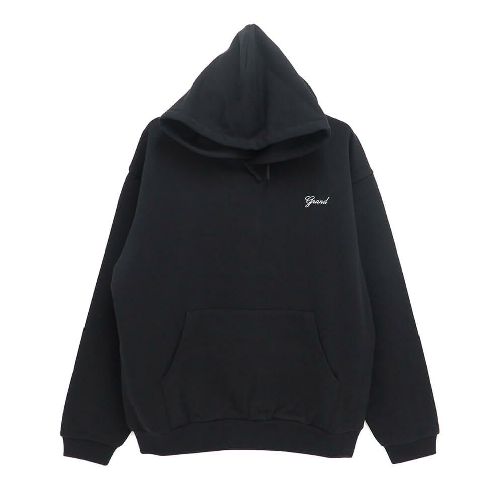 GRAND COLLECTION HOOD グランドコレクション パーカー SCRIPT BLACK 刺繍ロゴ スケートボード スケボー 