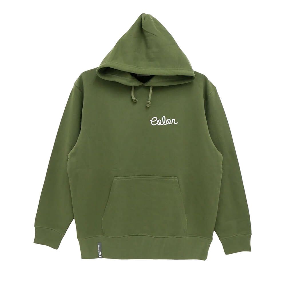 COLOR COMMUNICATIONS HOOD カラーコミュニケーションズ パーカー HANDWRITE CHAIN LETTER OLIVE スケートボード スケボー 