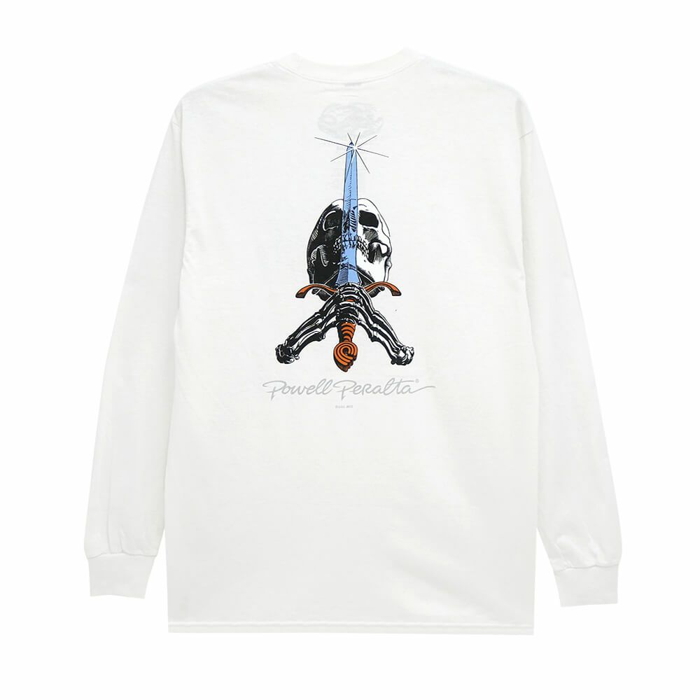 POWELL PERALTA LONG SLEEVE パウエルペラルタ ロングスリーブTシャツ SKULL & SWORD WHITE スケートボード スケボー 