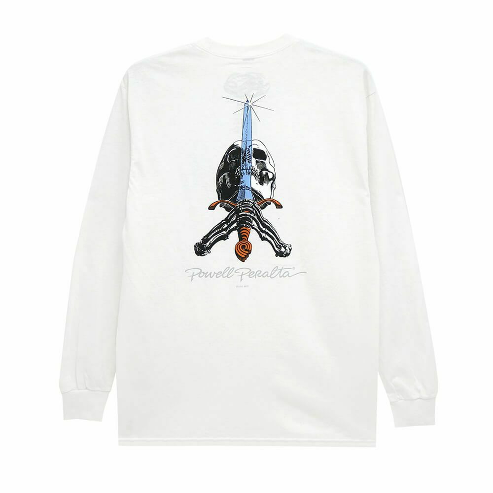 POWELL PERALTA LONG SLEEVE パウエルペラルタ ロングスリーブTシャツ SKULL & SWORD WHITE スケートボード スケボー 
