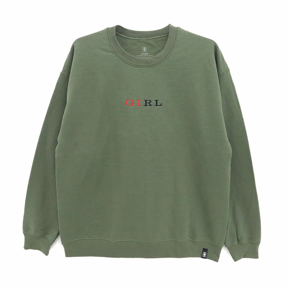 GIRL CREW SWEAT ガール トレーナー SERIF ARMY GREEN スケートボード スケボー 