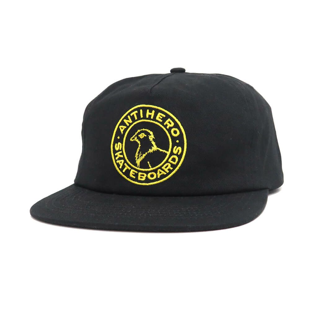 ANTIHERO CAP アンチヒーロー キャップ BASIC PIGEON ROUND SNAPBACK BLACK/GOLD スケートボード スケボー 