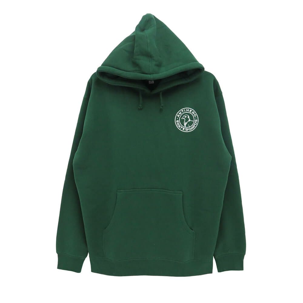 ANTIHERO HOOD アンチヒーロー パーカー BASIC PIGEON ROUND EMB DARK GREEN/WHITE 刺繍ロゴ スケートボード スケボー 