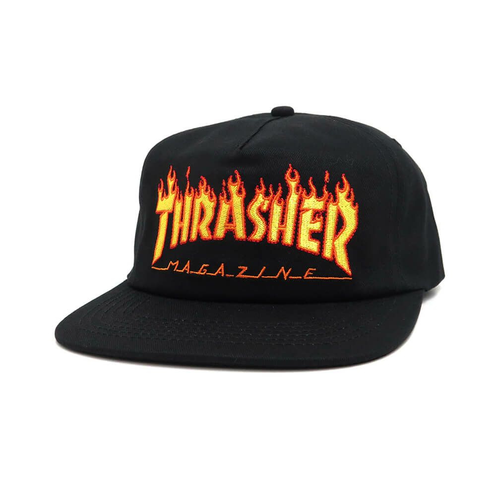 THRASHER CAP スラッシャー キャップ FLAME EMBROIDED SNAPBACK BLACK（US企画） スケートボード スケボー 