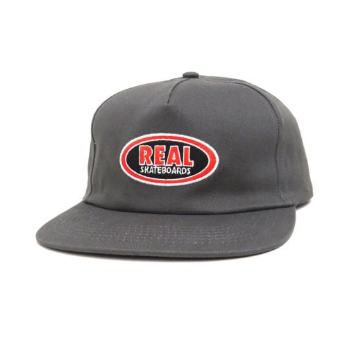 REAL CAP リアル キャップ OVAL EMB SNAPBACK CHARCOAL/RED スケート