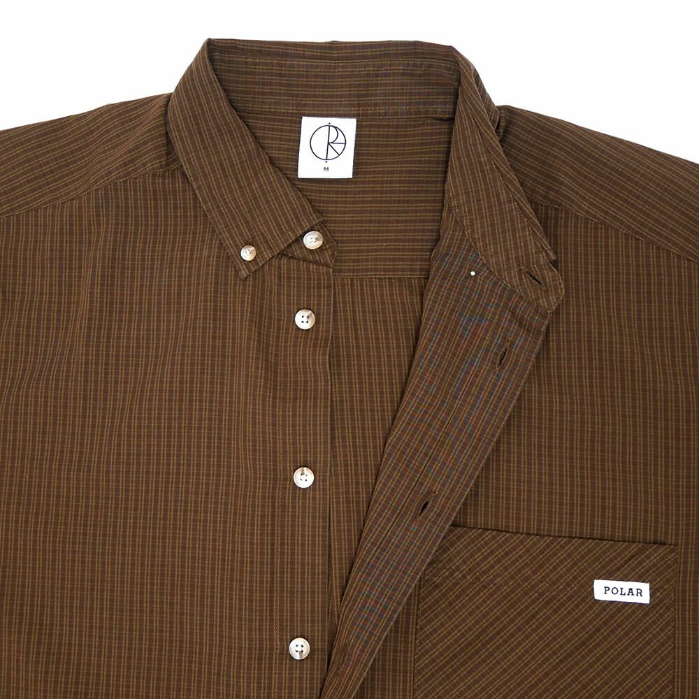 POLAR LONG SLEEVE ポーラー 長袖シャツ BEN POPLIN LS SHIRTS BROWN スケートボード スケボー 1