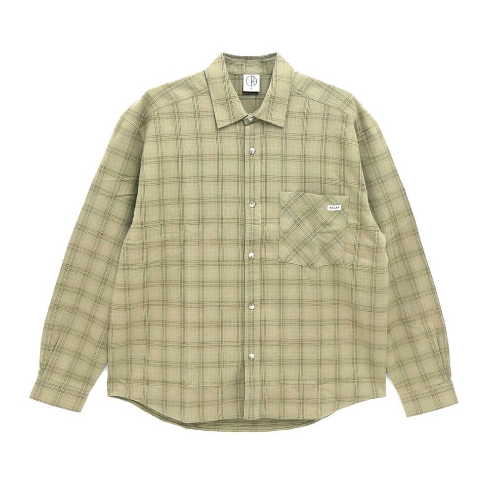 POLAR LONG SLEEVE ポーラー 長袖シャツ MITCHELL FLANNEL LS SHIRTS GREEN/BEIGE スケートボード スケボー 