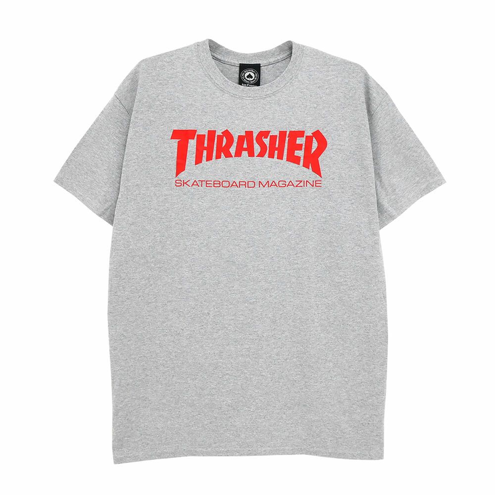 THRASHER T-SHIRT スラッシャー Ｔシャツ SKATE MAG LOGO RED プリントカラー GREY（US企画） スケートボード スケボー