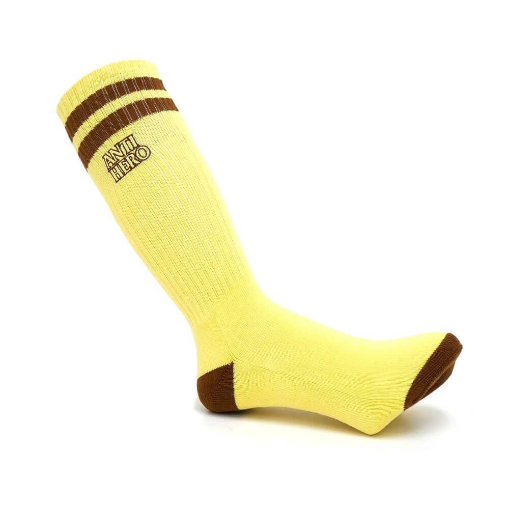 ANTIHERO SOCKS アンチヒーロー ソックス 靴下 BLACK HERO OUTLINE PALE YELLOW/BROWN スケートボード スケボー 