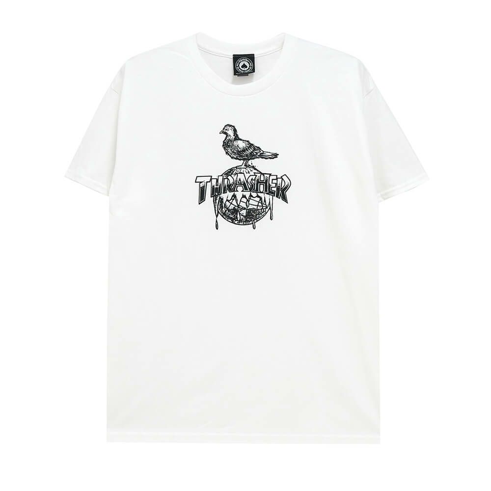 THRASHER T-SHIRT スラッシャー Ｔシャツ THRASHER X ANTIHERO COVER THE EARTH WHITE（US企画） スケートボード スケボー 