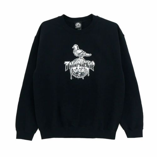 THRASHER CREW SWEAT スラッシャー トレーナー THRASHER X ANTIHERO COVER THE EARTH BLACK（US企画） スケートボード スケボー 