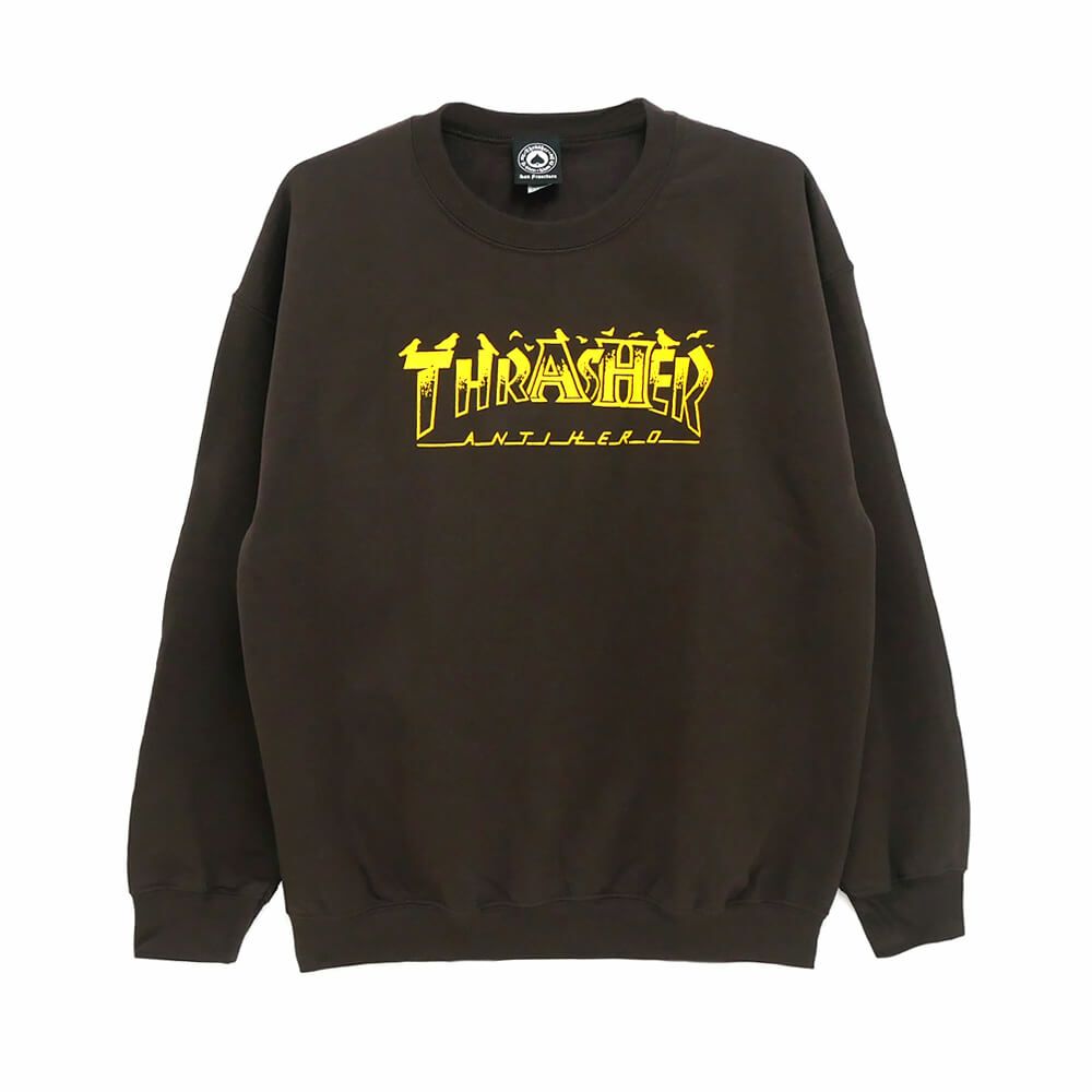  THRASHER CREW SWEAT スラッシャー トレーナー THRASHER X ANTIHERO PIGEON MAG DARK CHOCOLATE（US企画） スケートボード スケボー 