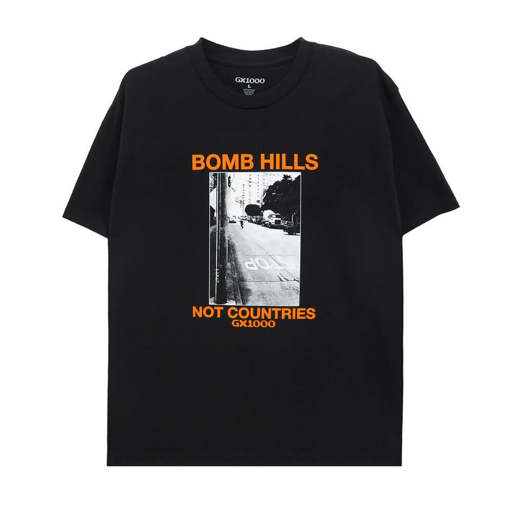 GX1000 T-SHIRT ジーエックス1000 Tシャツ BOMB HILLS NOT COUNTRIES BLACK/ORANGE スケートボード スケボー 