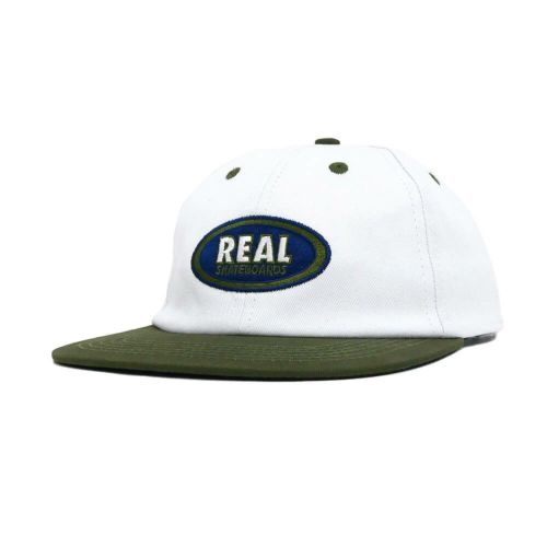 REAL CAP リアル キャップ OVAL EMB STRAPBACK WHITE/OLIVE/NAVY スケートボード スケボー 