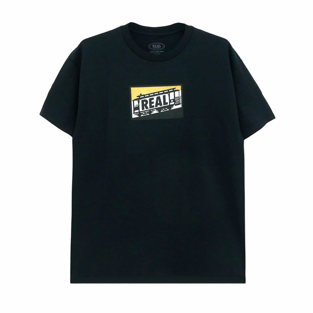 REAL T-SHIRT リアル Tシャツ CABLE CAR BLACK/GOLD/WHITE スケートボード スケボー 