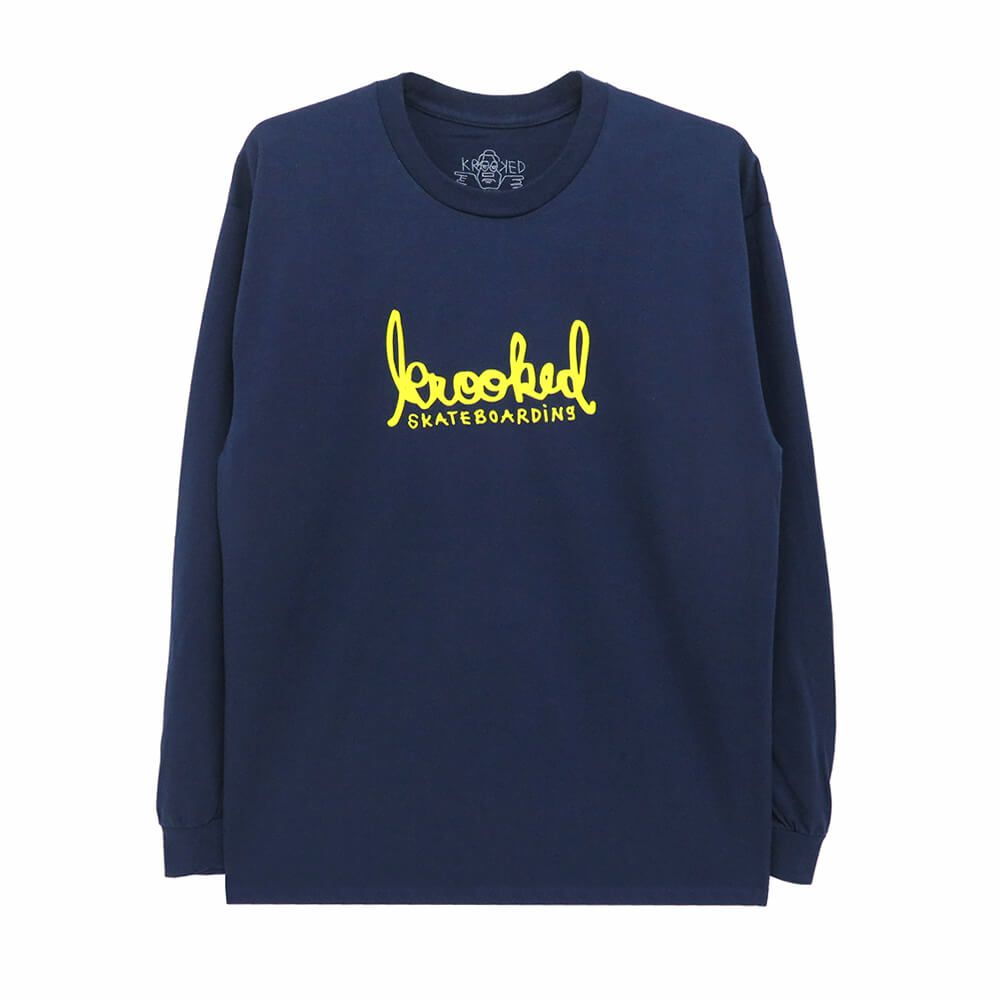 KROOKED LONG SLEEVE クルキッド ロングスリーブTシャツ SKRIPT NAVY/YELLOW スケートボード スケボー 