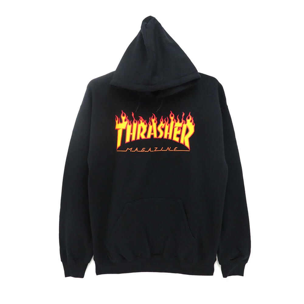 THRASHER HOOD スラッシャー パーカー FLAME BLACK（US企画） スケートボード スケボー 