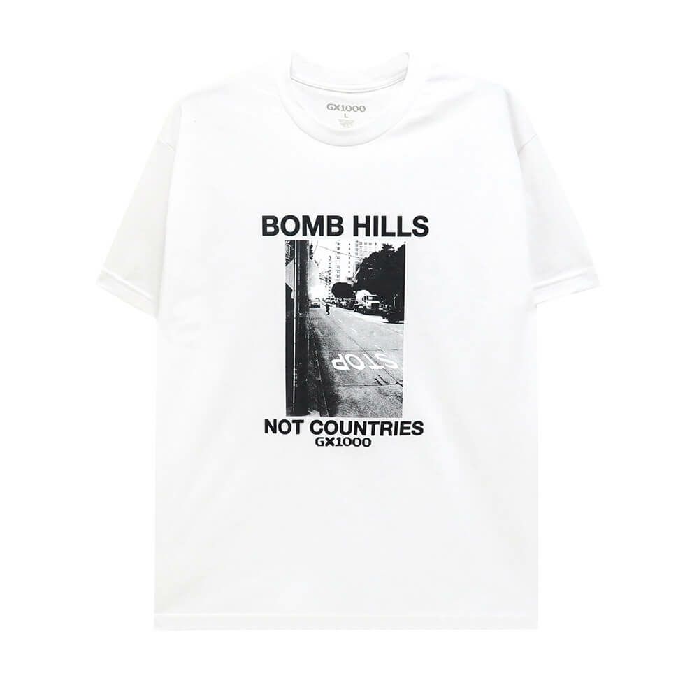 GX1000 T-SHIRT ジーエックス1000 Tシャツ BOMB HILLS NOT COUNTRIES WHITE/BLACK スケートボード スケボー 