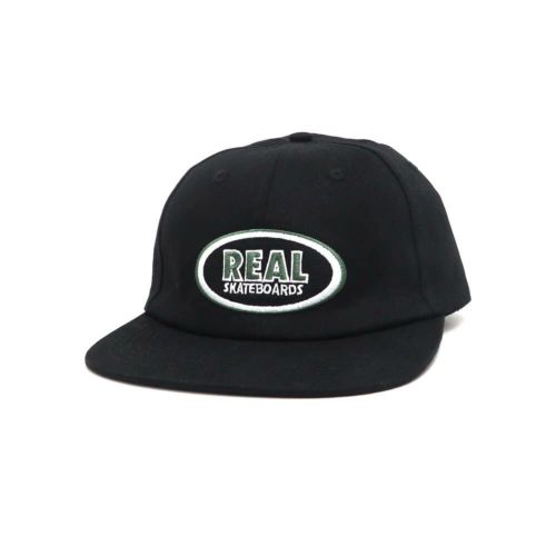 REAL CAP リアル キャップ OVAL EMB STRAPBACK BLACK/GREEN/WHITE スケートボード スケボー 