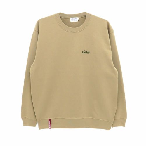 COLOR COMMUNICATIONS CREW SWEAT カラーコミュニケーションズ トレーナー WAWA OWL EMB LETTER SAND KHAKI 刺繍ロゴ スケートボード スケボー 