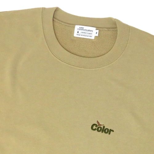 COLOR COMMUNICATIONS CREW SWEAT カラーコミュニケーションズ トレーナー WAWA OWL EMB LETTER SAND KHAKI 刺繍ロゴ スケートボード スケボー 2