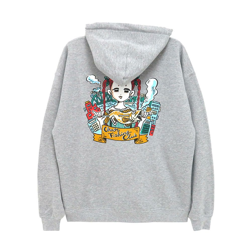 CHAOS FISHING CLUB HOOD カオスフィッシングクラブ パーカー ONNA HOODIE GREY スケートボード スケボー 