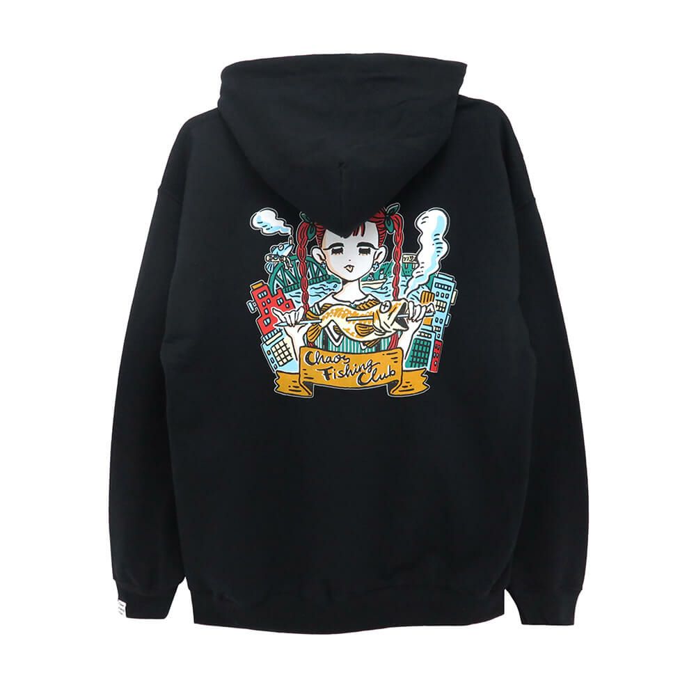 CHAOS FISHING CLUB HOOD カオスフィッシングクラブ パーカー ONNA HOODIE BLACK スケートボード スケボー 