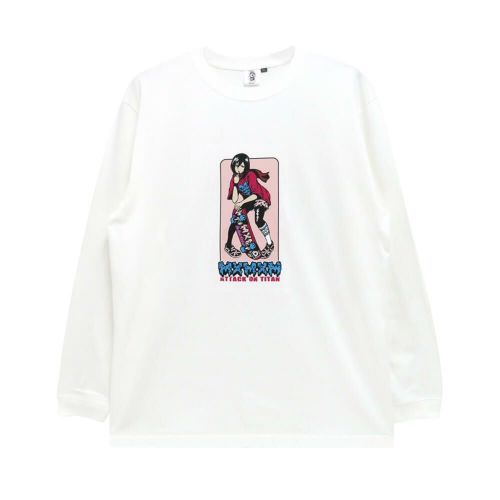 MAGICAL MOSH MISFITS LONG SLEEVE マジカルモッシュミスフィッツ ロングスリーブTシャツ 進撃の巨人 x MxMxM MAGICAL MOSH MIKASA WHITE スケートボード スケボー 