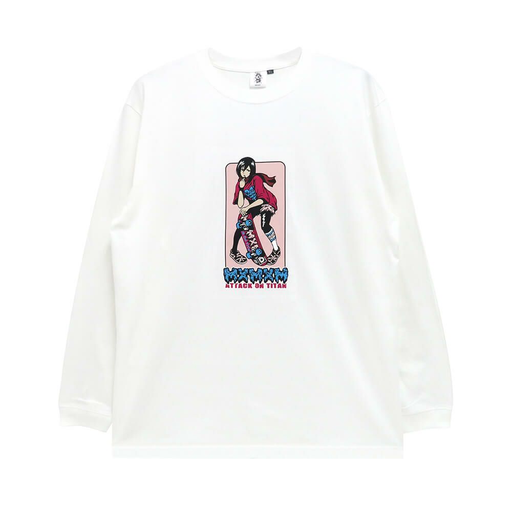 MAGICAL MOSH MISFITS LONG SLEEVE マジカルモッシュミスフィッツ ロングスリーブTシャツ 進撃の巨人 x MxMxM MAGICAL MOSH MIKASA WHITE スケートボード スケボー 