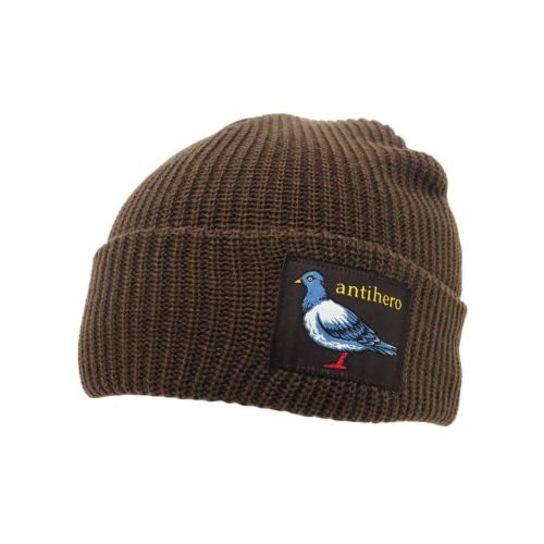 ANTIHERO KNITCAP アンチヒーロー ニットキャップ LIL PIGEON LABEL CUFF BEANIE BROWN/GOLD スケートボード スケボー 1