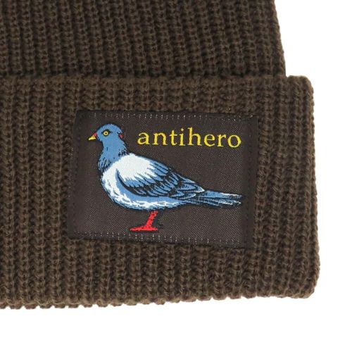 ANTIHERO KNITCAP アンチヒーロー ニットキャップ LIL PIGEON LABEL CUFF BEANIE BROWN/GOLD スケートボード スケボー 2