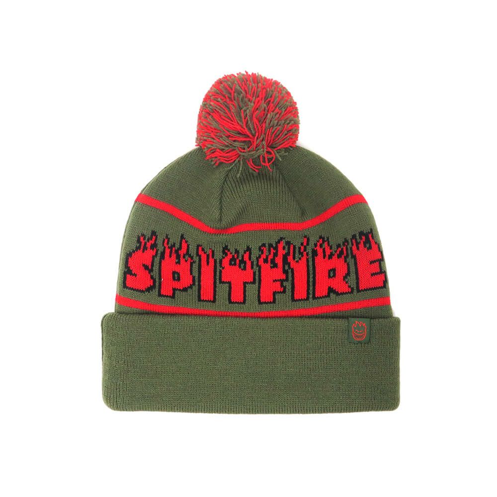 SPITFIRE KNITCAP スピットファイヤー ニットキャップ DEMONSEED SCRIPT POM BEANIE OLIVE/RED/BLACK スケートボード スケボー 