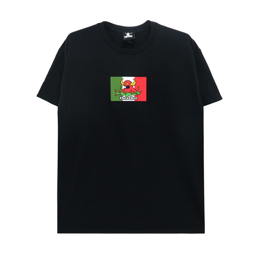 THRASHER T-SHIRT スラッシャー Ｔシャツ THRASHER X TOY MACHINE HECHO BLACK（US企画） スケートボード スケボー 