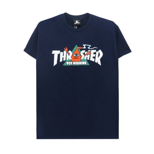 THRASHER T-SHIRT スラッシャー Ｔシャツ THRASHER X TOY MACHINE VORTEX NAVY（US企画） スケートボード スケボー 