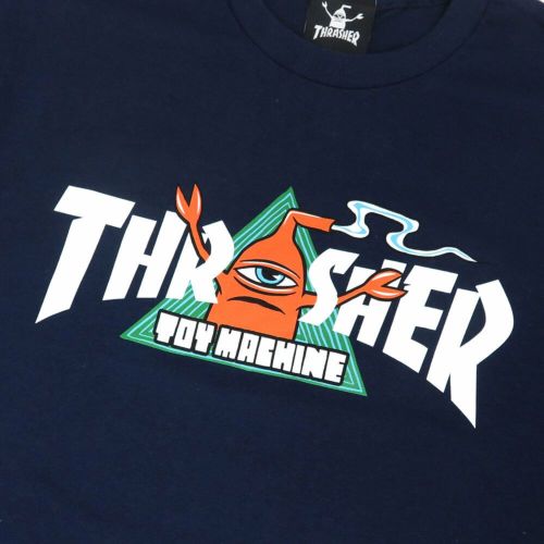 THRASHER T-SHIRT スラッシャー Ｔシャツ THRASHER X TOY MACHINE VORTEX NAVY（US企画） スケートボード スケボー 1