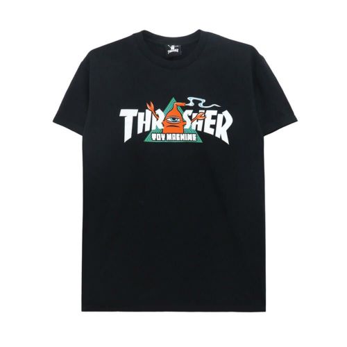  THRASHER T-SHIRT スラッシャー Ｔシャツ THRASHER X TOY MACHINE VORTEX BLACK（US企画） スケートボード スケボー 