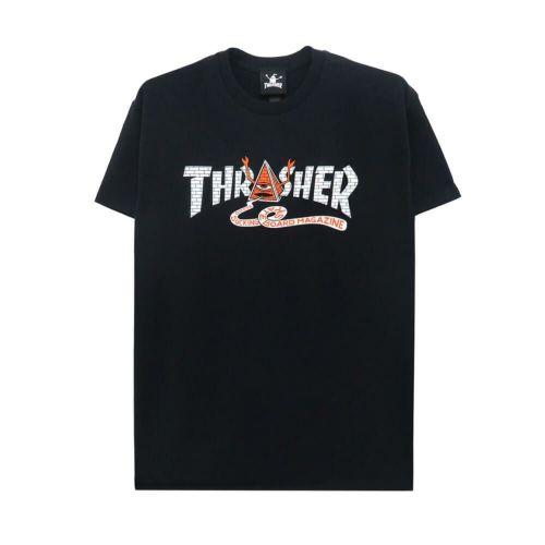 THRASHER T-SHIRT スラッシャー Ｔシャツ THRASHER X TOY MACHINE PYRAMID BLACK（US企画） スケートボード スケボー 