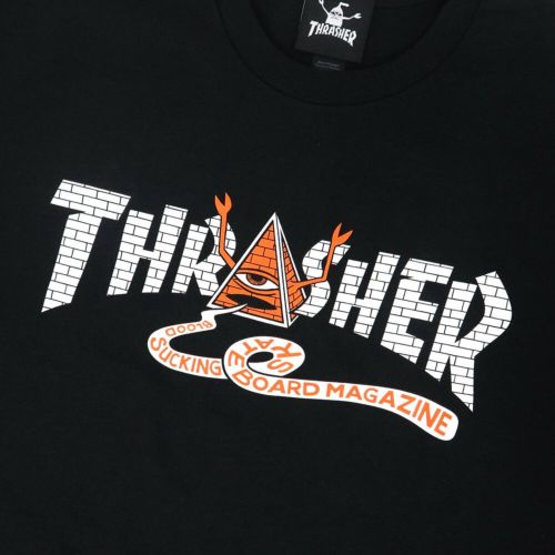 THRASHER T-SHIRT スラッシャー Ｔシャツ THRASHER X TOY MACHINE PYRAMID BLACK（US企画） スケートボード スケボー 1