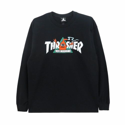  THRASHER LONG SLEEVE スラッシャー ロングスリーブTシャツ THRASHER x TOY MACHINE VORTEX BLACK（US企画） スケートボード スケボー 