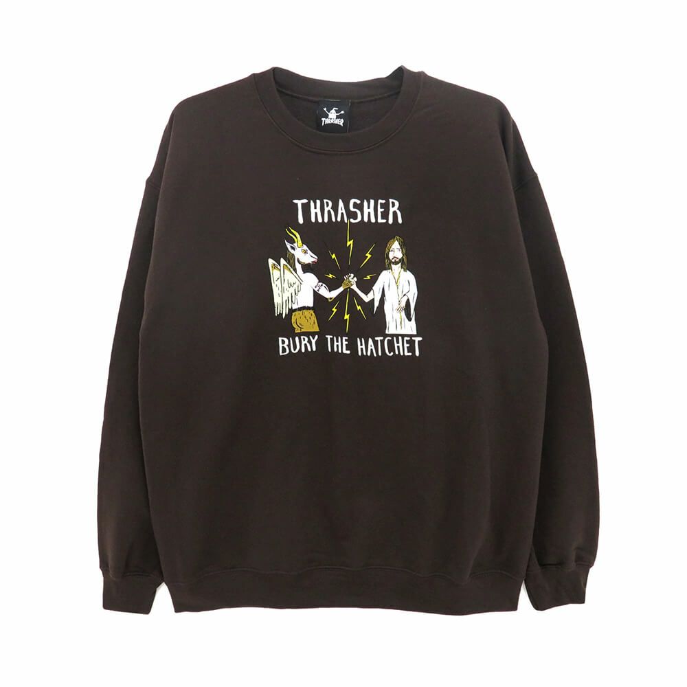  THRASHER CREW SWEAT スラッシャー トレーナー THRASHER X TOY MACHINE THRASHER B.T.H DARK CHOCOLATE（US企画） スケートボード スケボー 